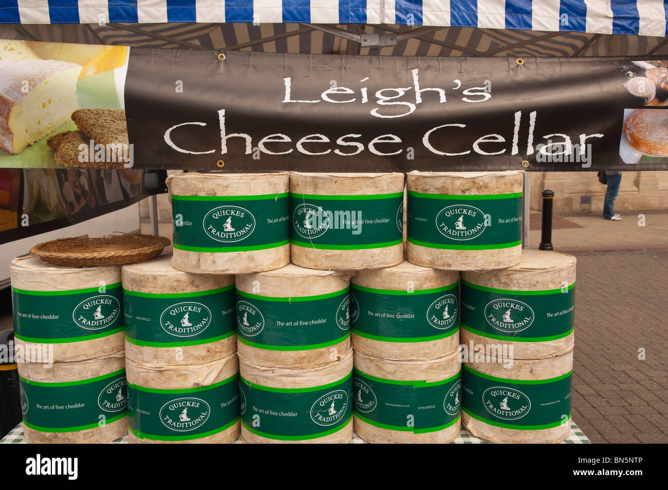 Leigh's cheese cellar sells fine cheddar cheeses in the Uk Stock Photo