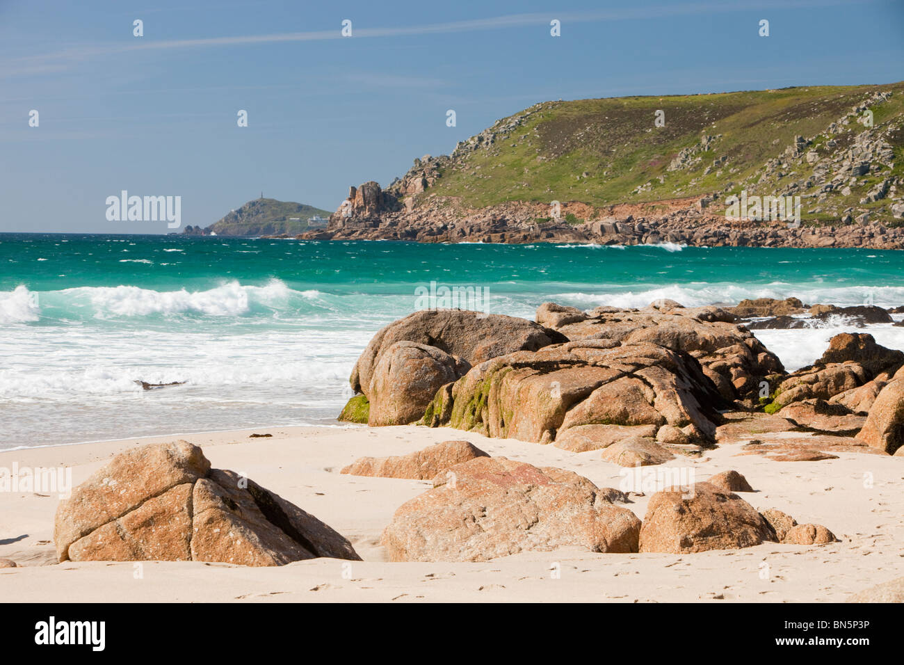 Sennen beach looking towards Cape Cornwall, UK. Stock Photo