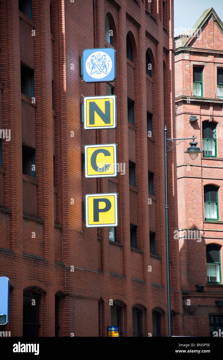 The NCP Car Parking Sign on the side of a Multistorey car park in