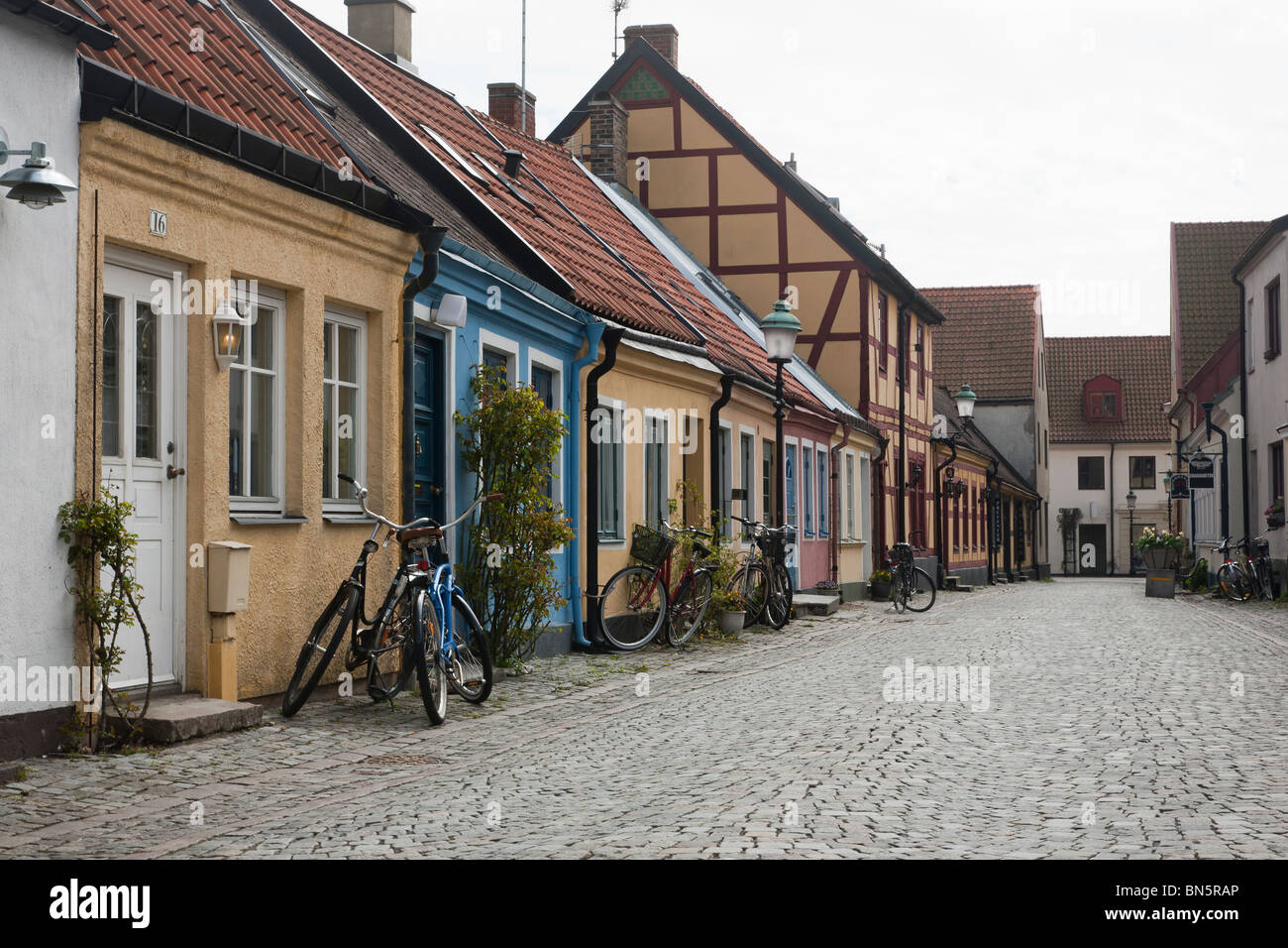 Coloured houses in a street of Ystad, Sweden Stock Photo Alamy