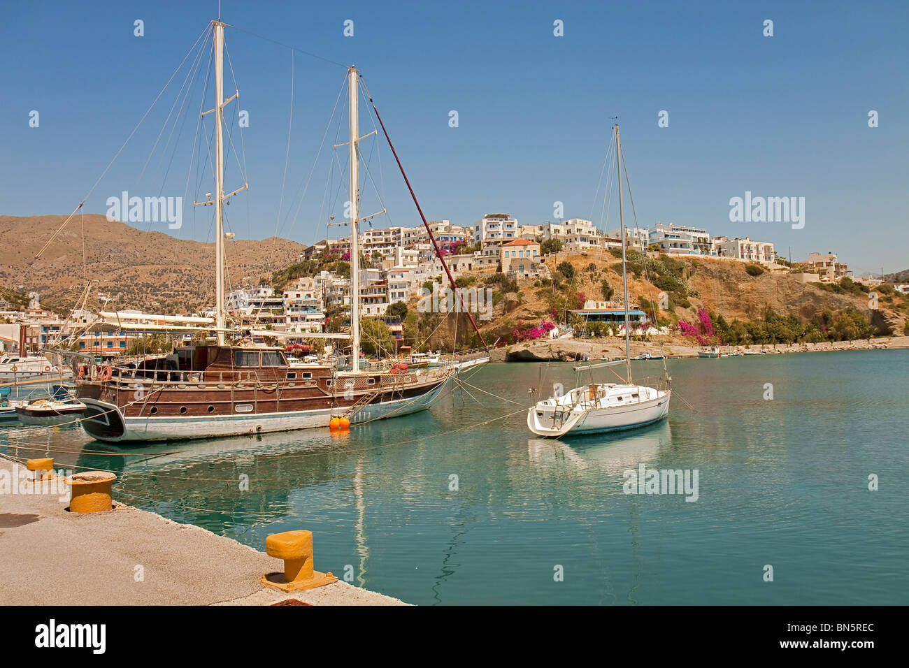 Crete Agia Galini Harbour and village Stock Photo