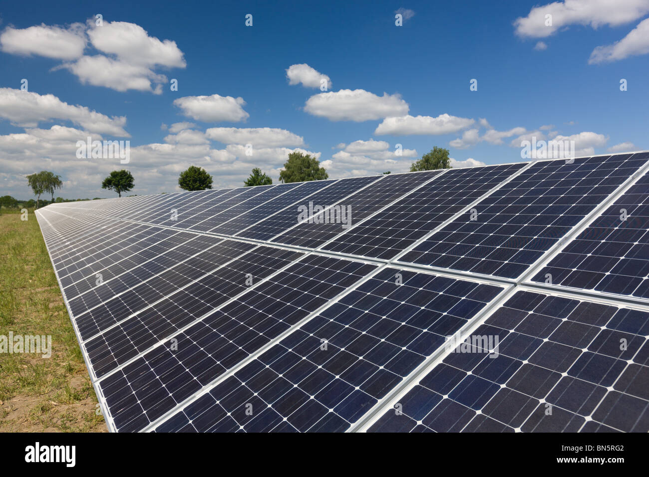 Solar modules in a solar farm Stock Photo