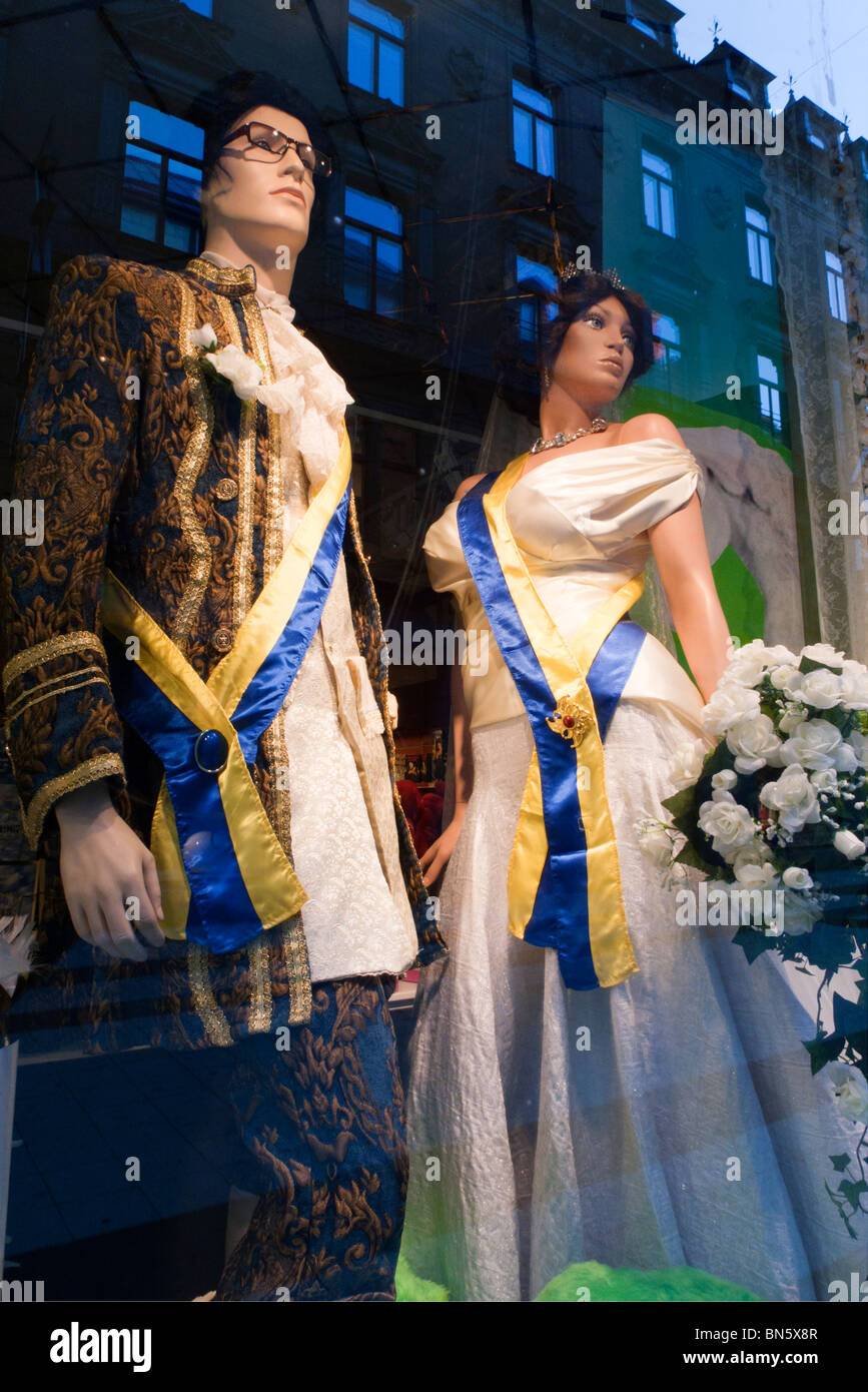 Mannequins representing Princess Victoria and Daniel Westling prior to their marriage in 2010, Stockholm, Sweden Stock Photo