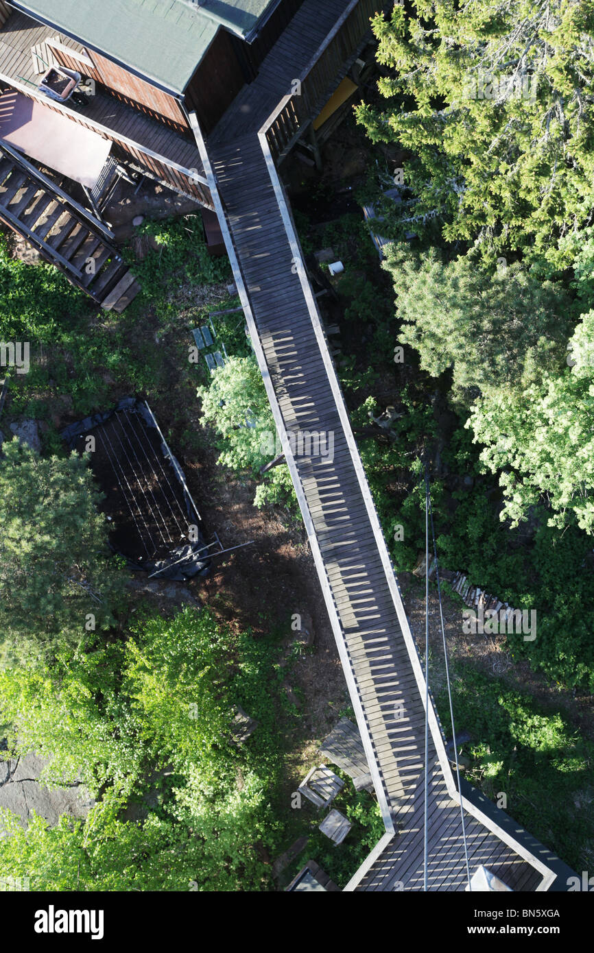 Aerial view of wooden walkway at Uffe På Berget near Godby in the Åland archipelago between Finland and Sweden Stock Photo