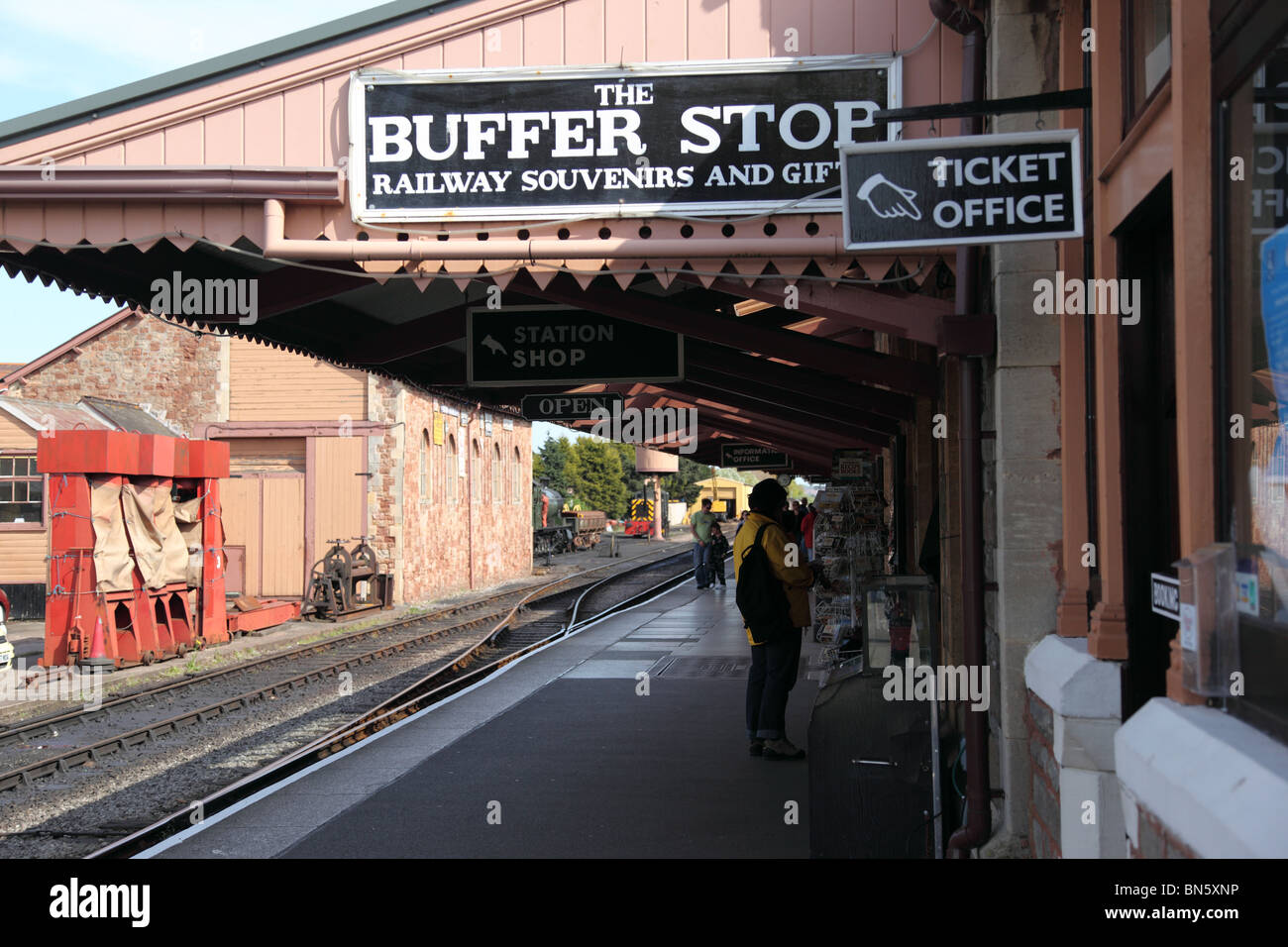 Minehead Railway Station platform, Minehead, Somerset, England Stock Photo