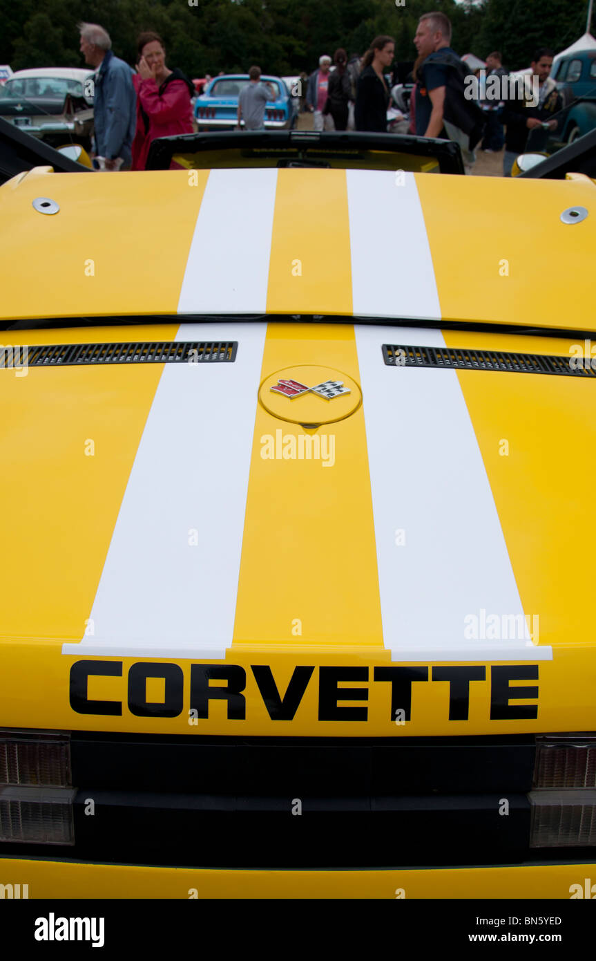 The back of a 1968 Corvette Can-AM car at an American car show on 4th July 'Independence day' in Tatton Park, Cheshire. Stock Photo
