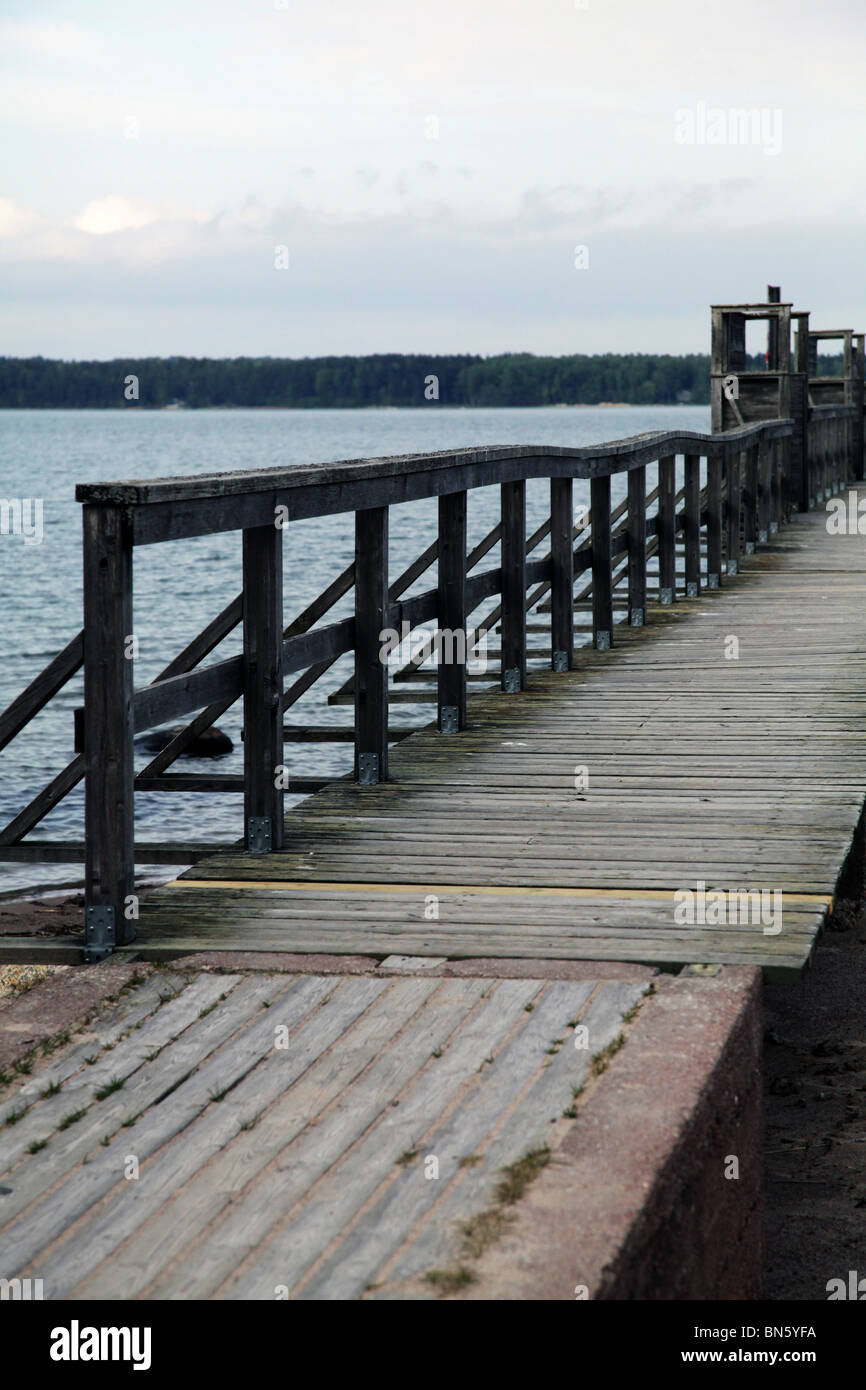 A beach pier at Lilla Holmen at Slemmern Eastern Harbour in Mariehamn on the Aland island archipelago Finland Stock Photo