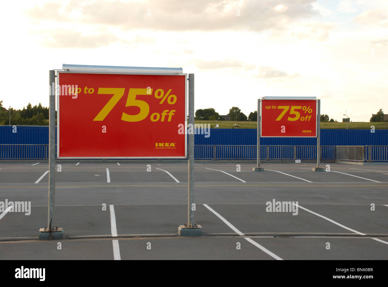 75% off sale poster in an Ikea car park Stock Photo - Alamy