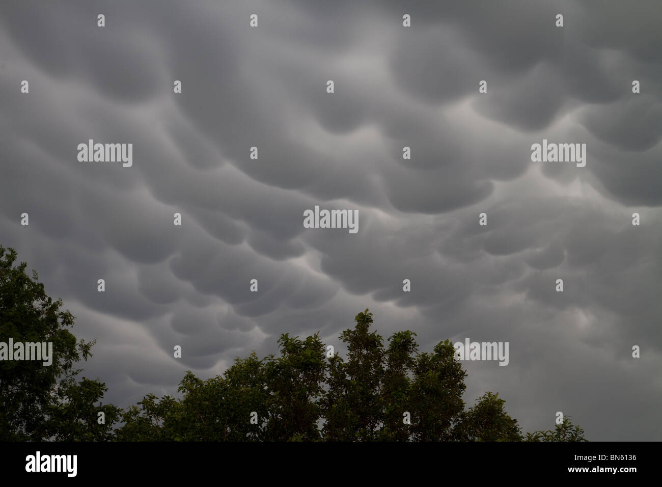 Mammatus clouds. Stormy severe weather with thunderstorms and heavy rains. Midwestern USA Stock Photo