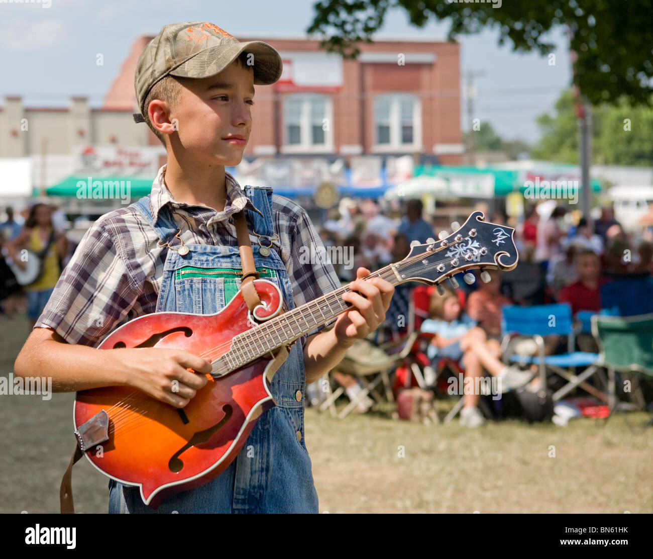 Young mandolin player taking part in the Smithville Jamboree of country