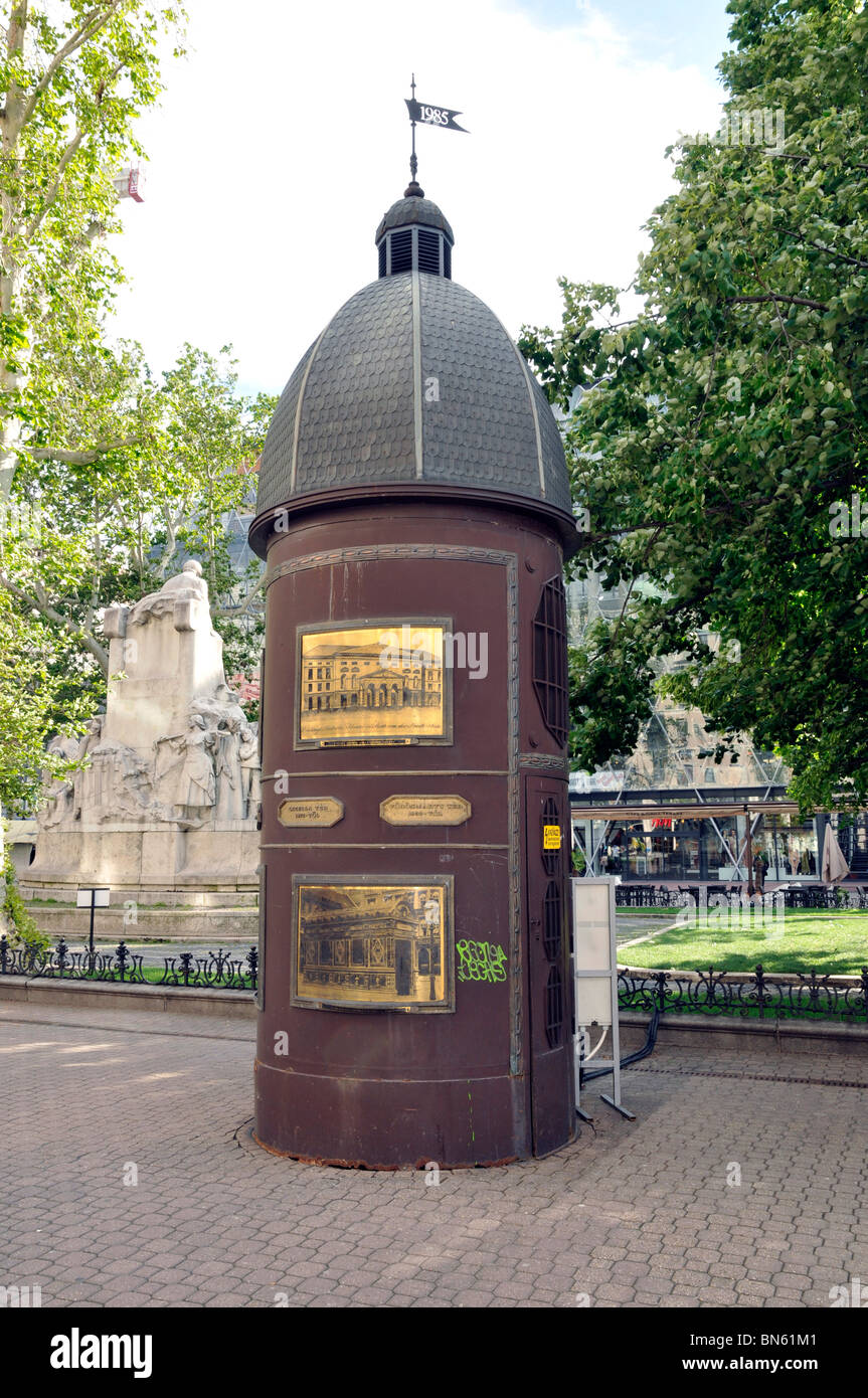 Advertising pillar with images of old city, Budapest, Hungary,Europa Stock Photo