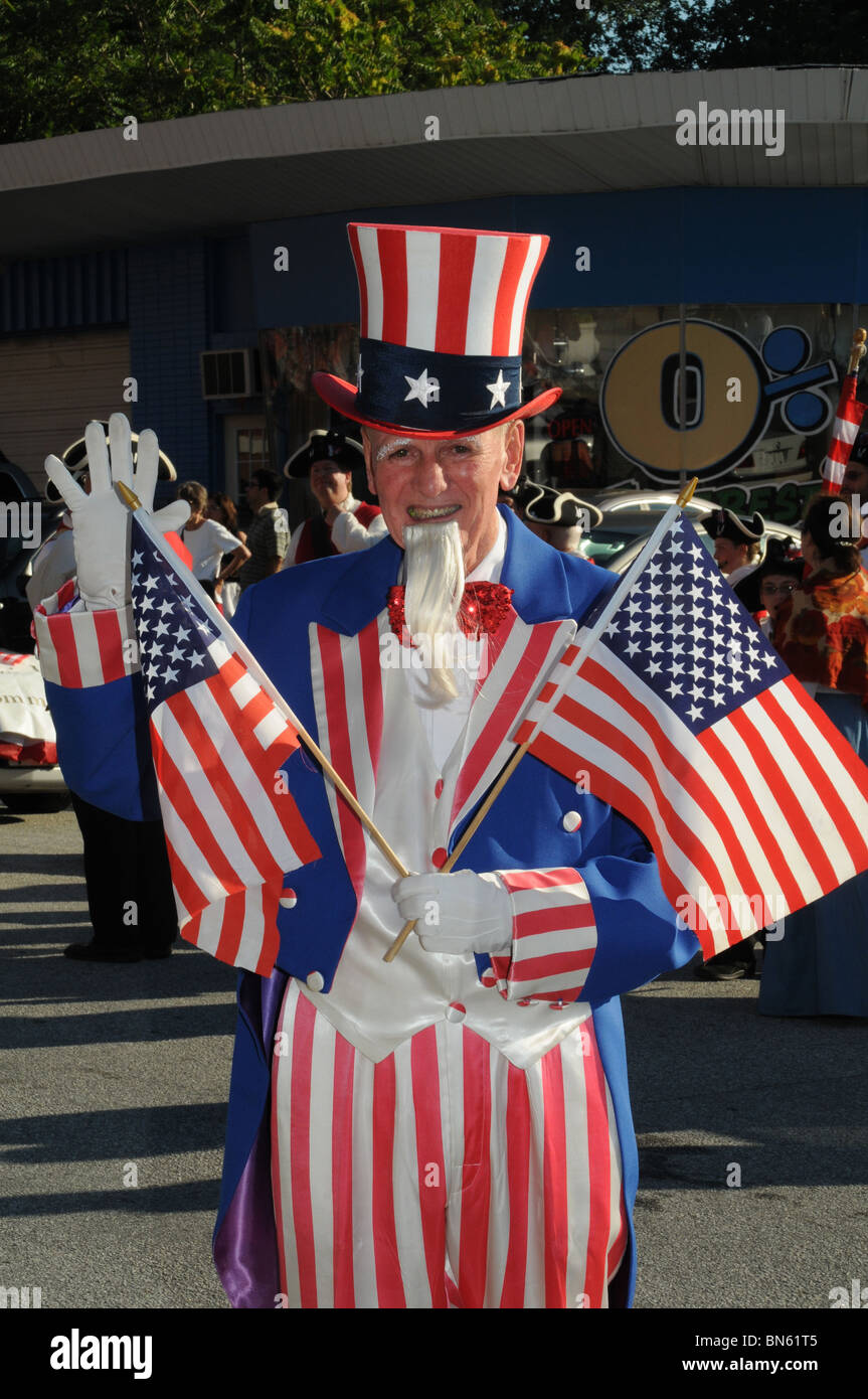 Annapolis Maryland: USA July 4 Independence Day is celbrated by parades and Uncle Sam starts off this parade Stock Photo
