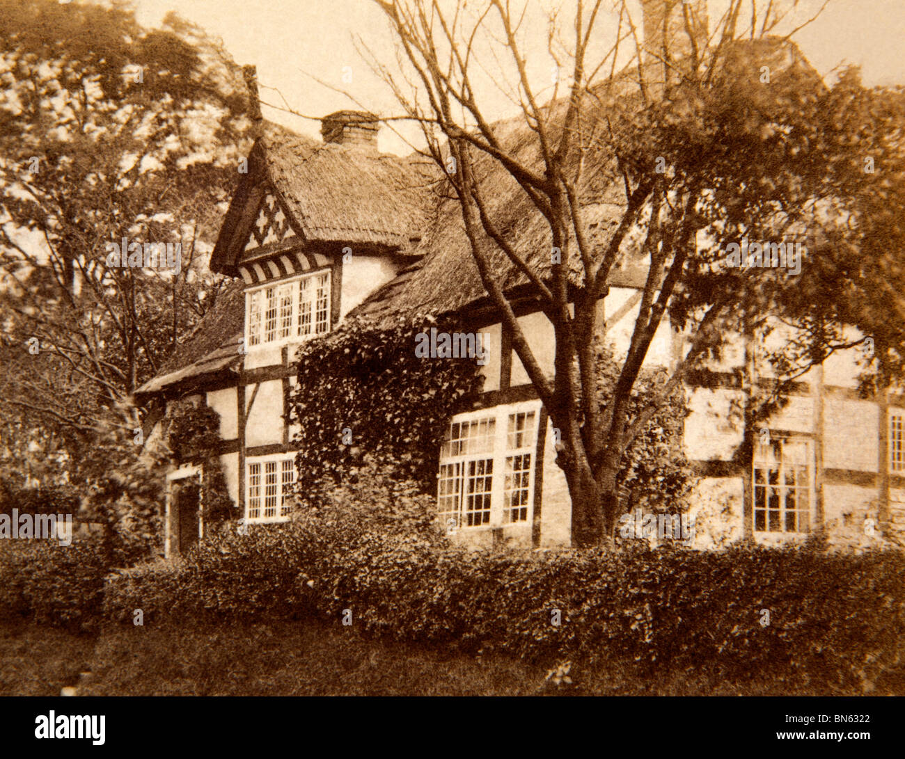 UK, England, Cheshire, Nether Alderley, Artist’s Lane, Yew Tree Cottage, 1800s Victorian photograph Stock Photo
