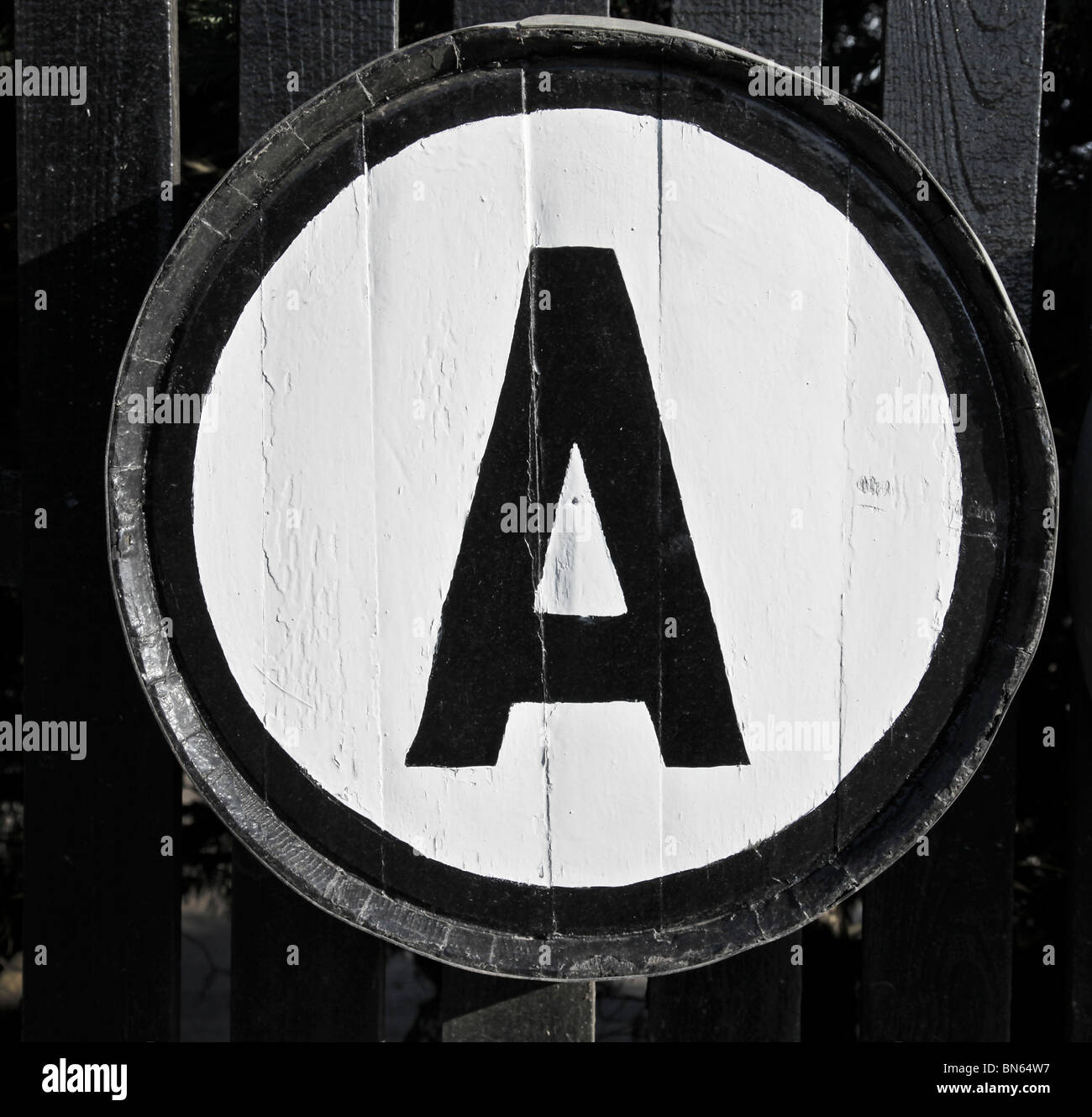 Single letter A painted on a barrel bottom Stock Photo