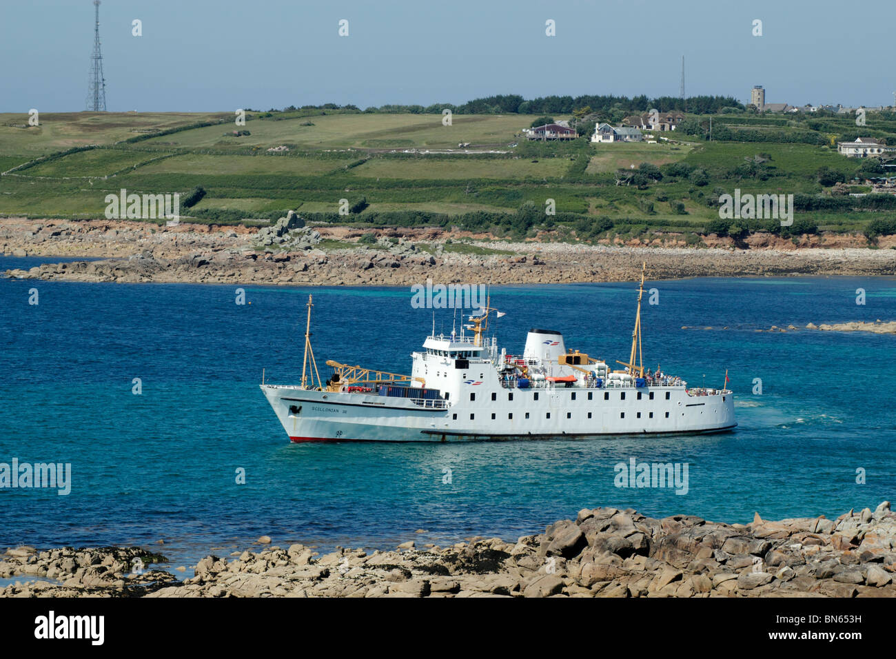 The Scillonian III leaving St. Mary's in the Isles of Scilly, Cornwall