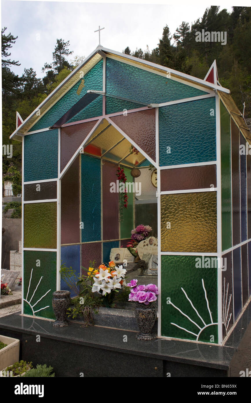 stainedglass family tomb in a French cemetery Stock Photo Alamy