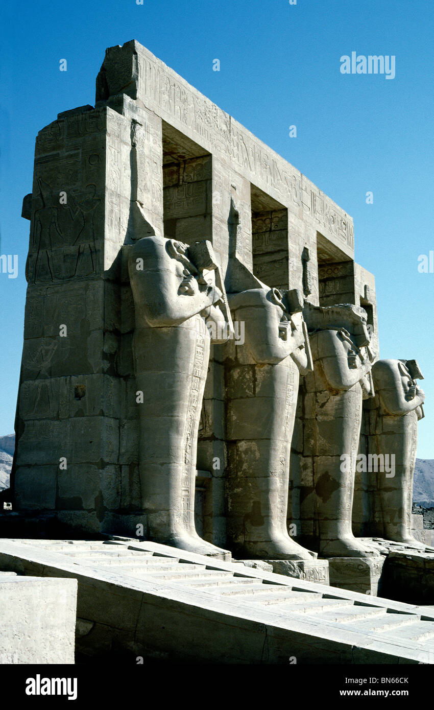 Osirid statues at the Ramesseum, the mortuary temple of Ramesses II, at the Theban Necropolis on Luxor's West Bank. Stock Photo
