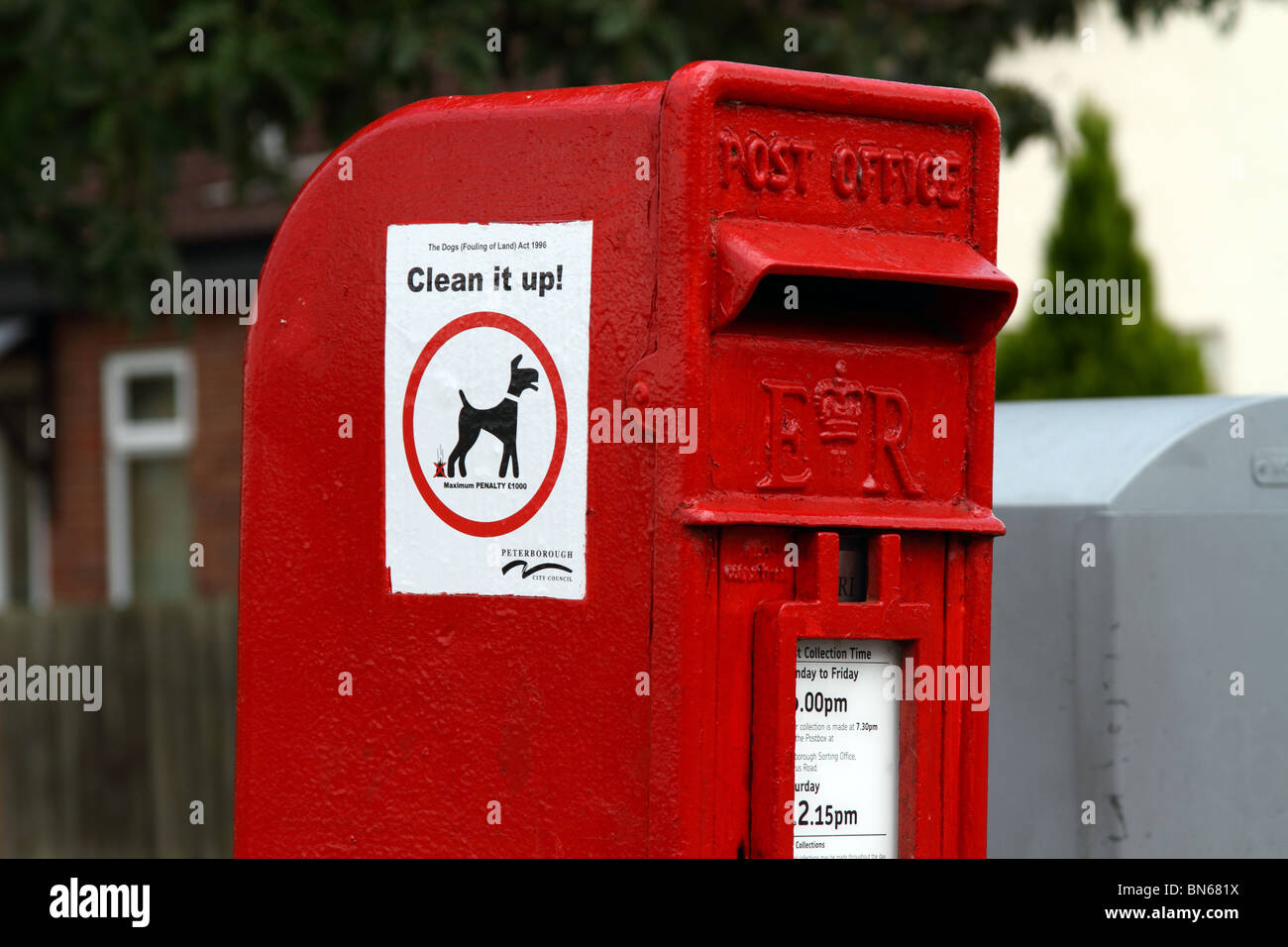 A Post Office letter post box in Peterborough, which someone has stuck ...