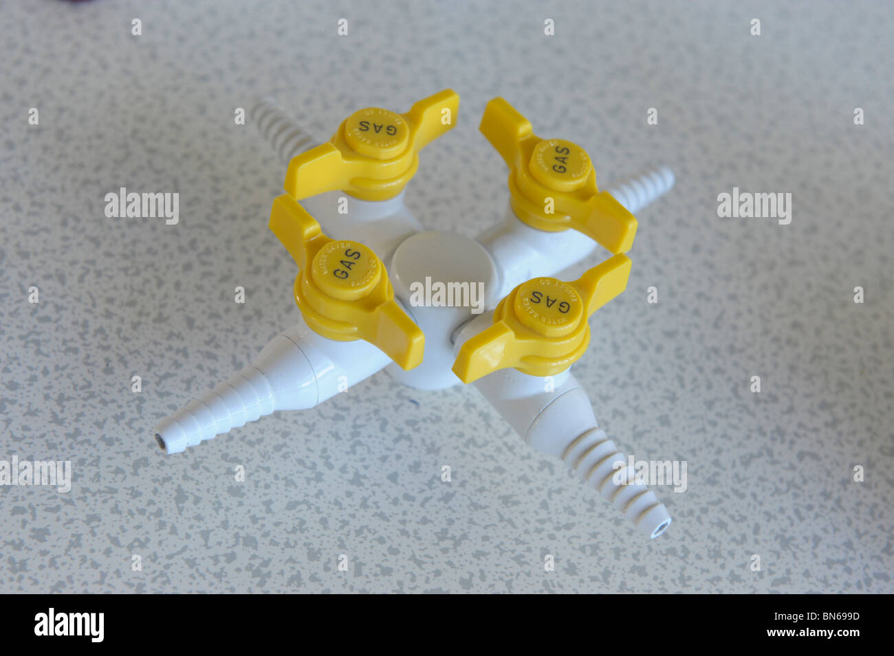 Science laboratory gas tap cluster Stock Photo