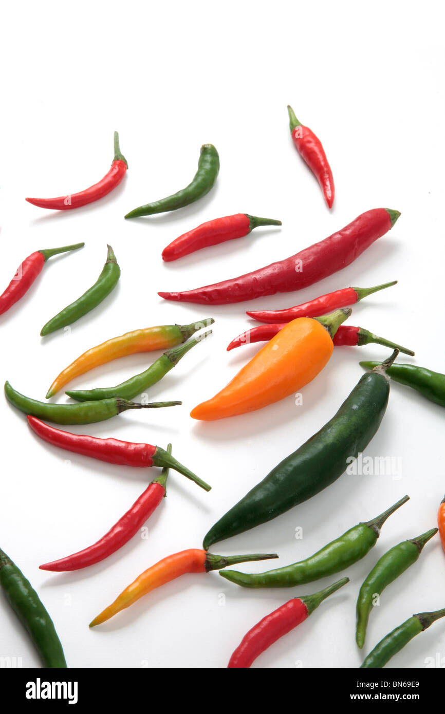 variety of fresh chili peppers Stock Photo