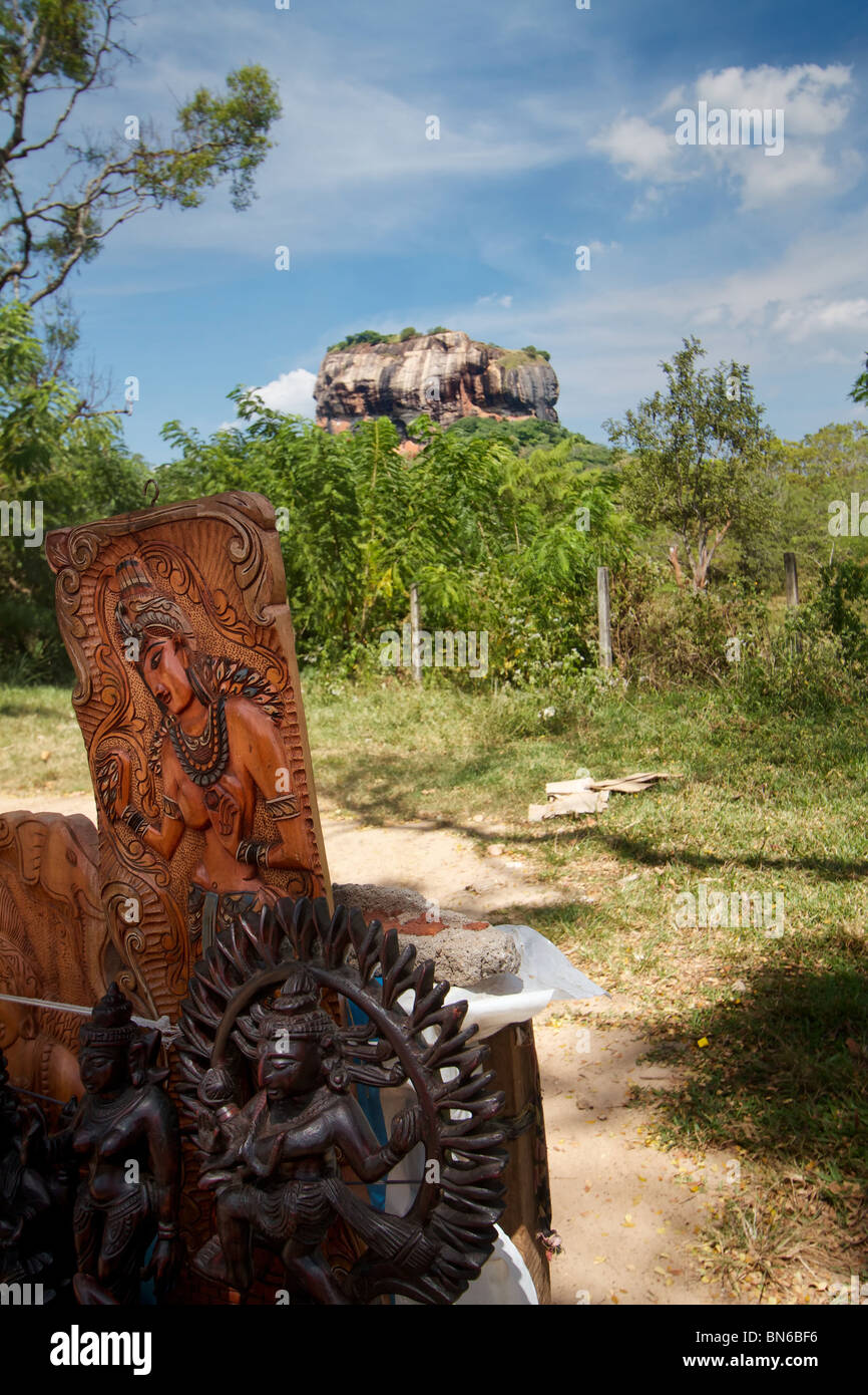 sigiriya rock and wood statues Stock Photo