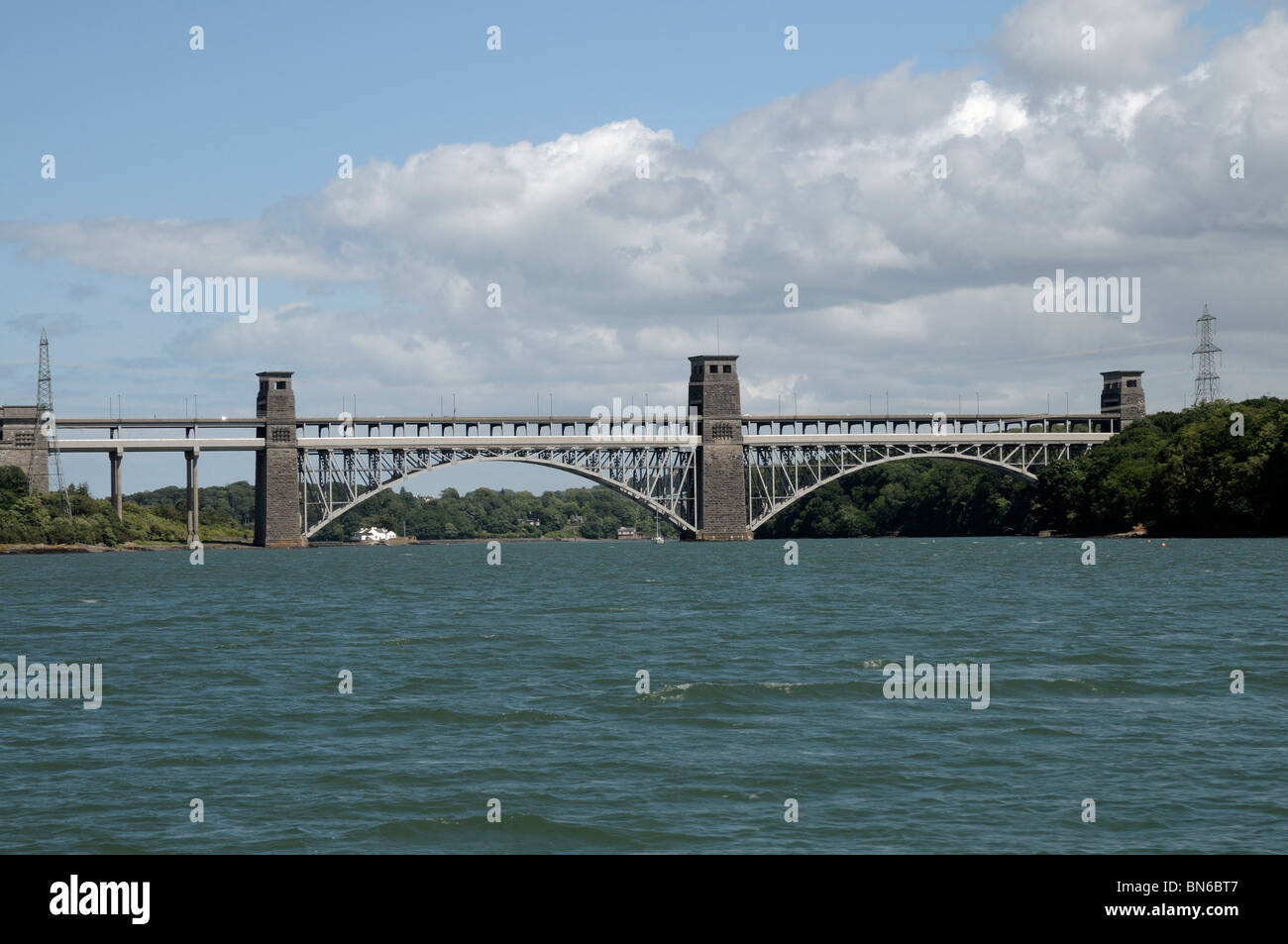 Britannia Bridge across the Menai Strait North Wales UK Stock Photo