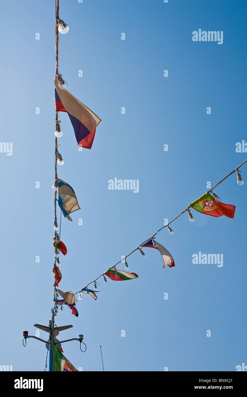 Mast of ship with nautical signal flags Stock Photo Alamy