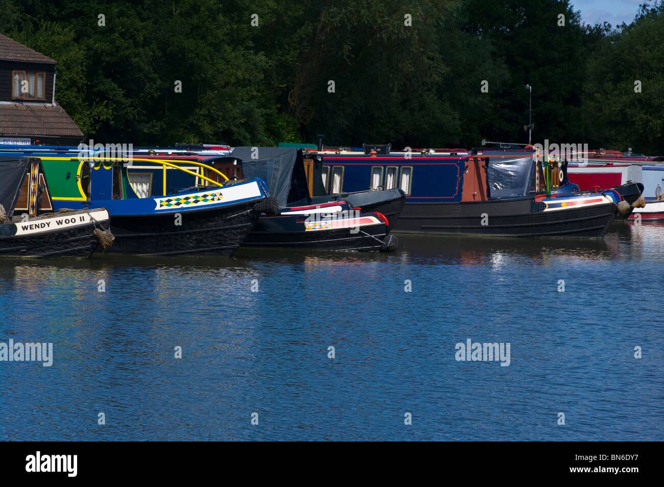Narrowboats Moored In Pyrford Marina Surrey England Stock Photo