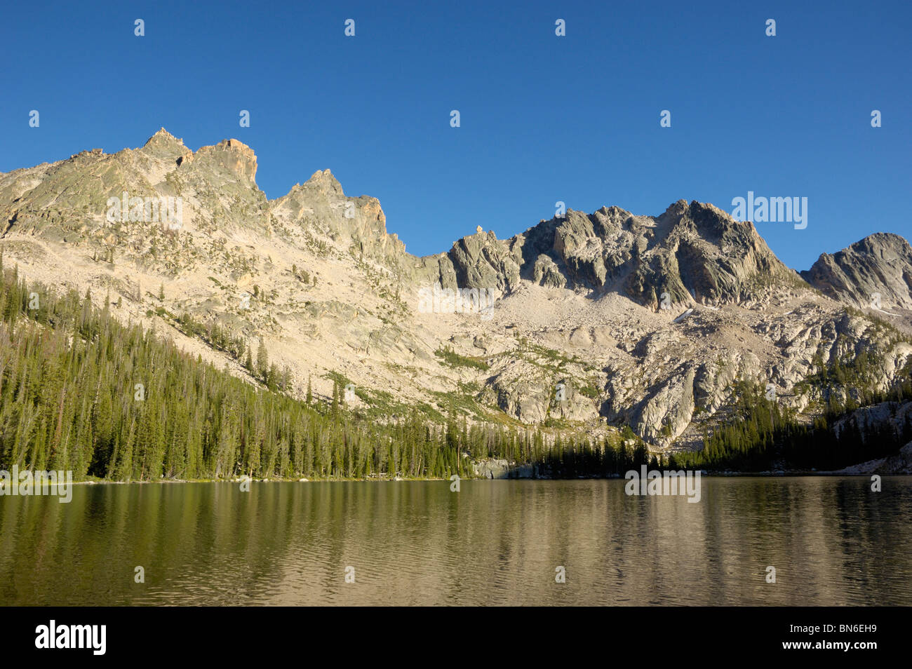 Upper Cramer Lake, Sawtooth Mountains, Idaho, USA Stock Photo