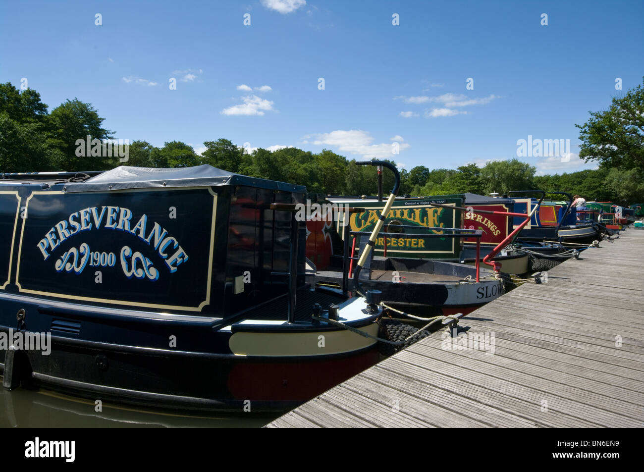 Narrowboats Moored In Pyrford Marina Surrey England Stock Photo