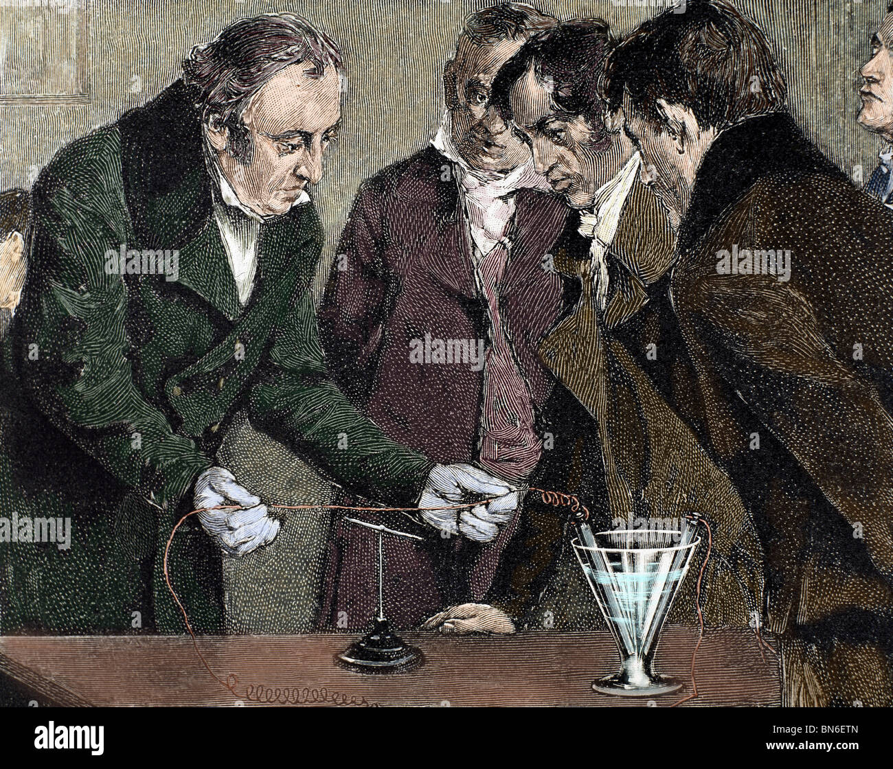 Oersted, Hans Christian (Copenhagen Rudkobing ,1777-1851). Danish physicist and chemist. Oersted discovers electromagnetism. Stock Photo
