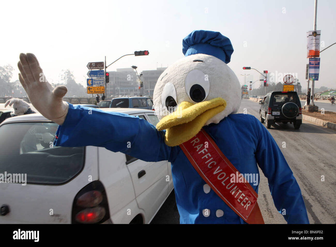 promotion by traffic police with walt disney characters Stock Photo