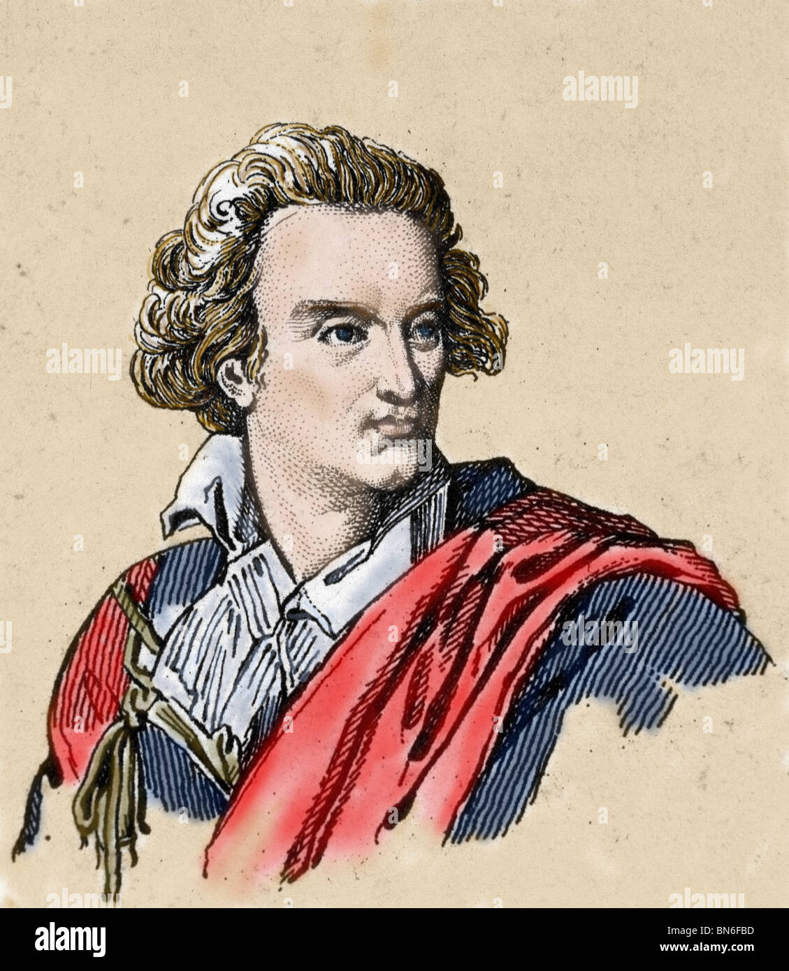 Alfieri, Vittorio, Conte (Asti, 1749-Florence, 1803). Italian poet and playwright. Colored engraving. Stock Photo