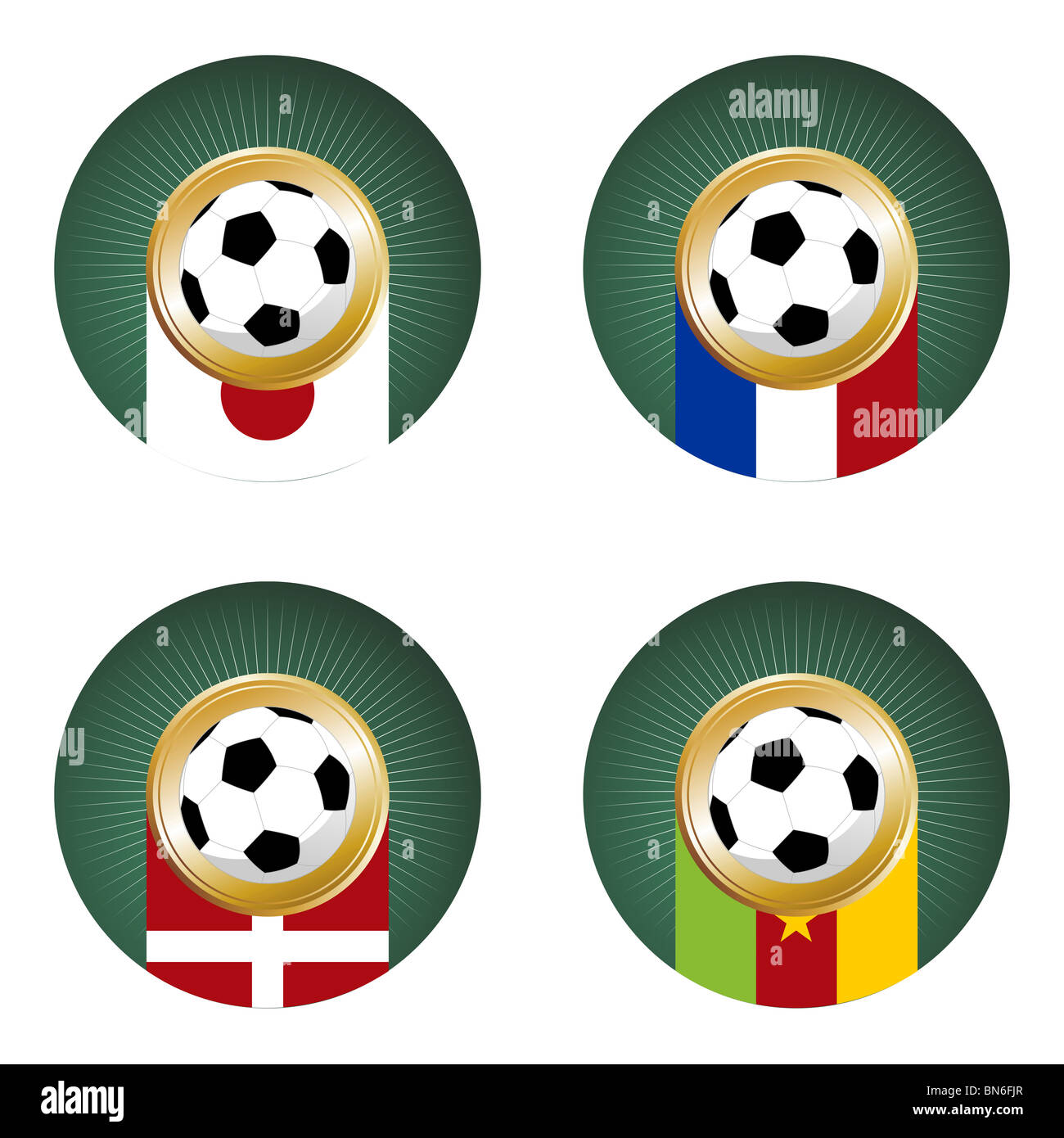 Composition with footballs in the flags of each country of the group E to the 2010 soccer World Cup Stock Photo