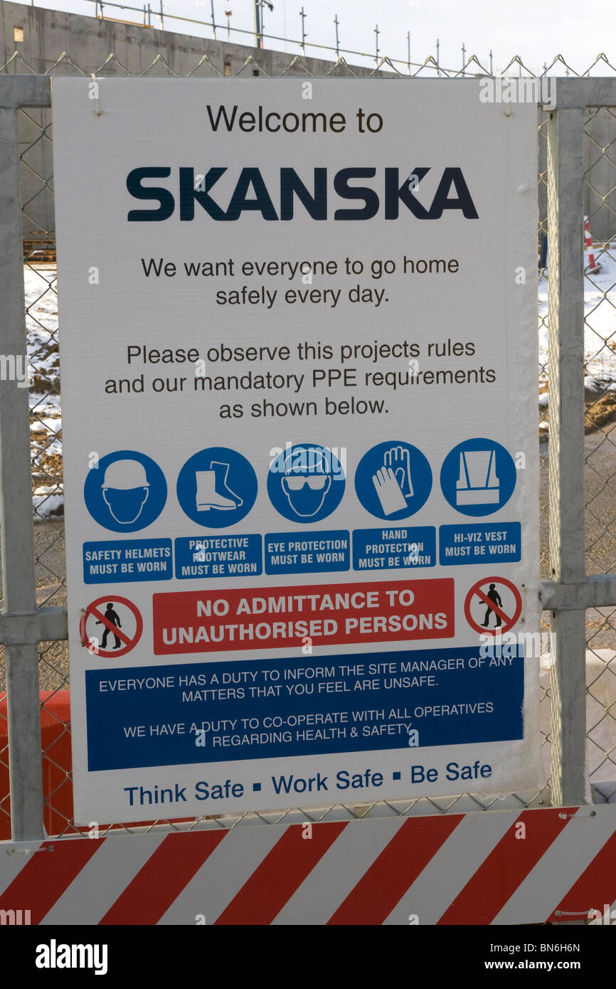 Health and Safety warning sign on Building Site Stock Photo