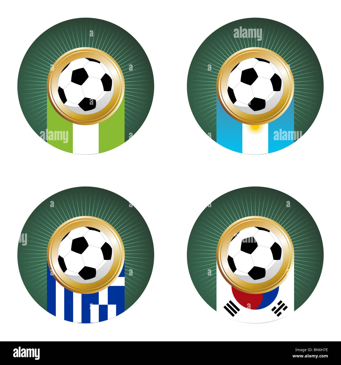 Composition with footballs in the flags of each country of the group B to the 2010 soccer World Cup Stock Photo