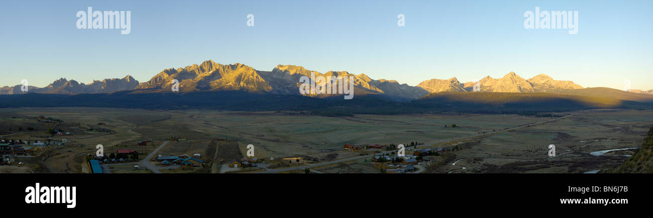 Dawn over Stanley and the Sawtooth Mountains, Idaho, USA Stock Photo