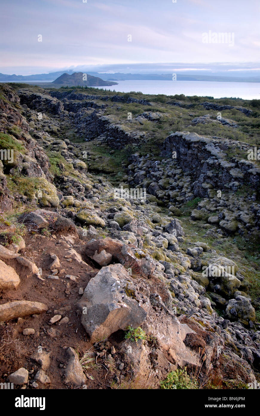 Þingvellir National Park and the lake Þingvallavatn, where the European and American tectonic Plates meet. Stock Photo