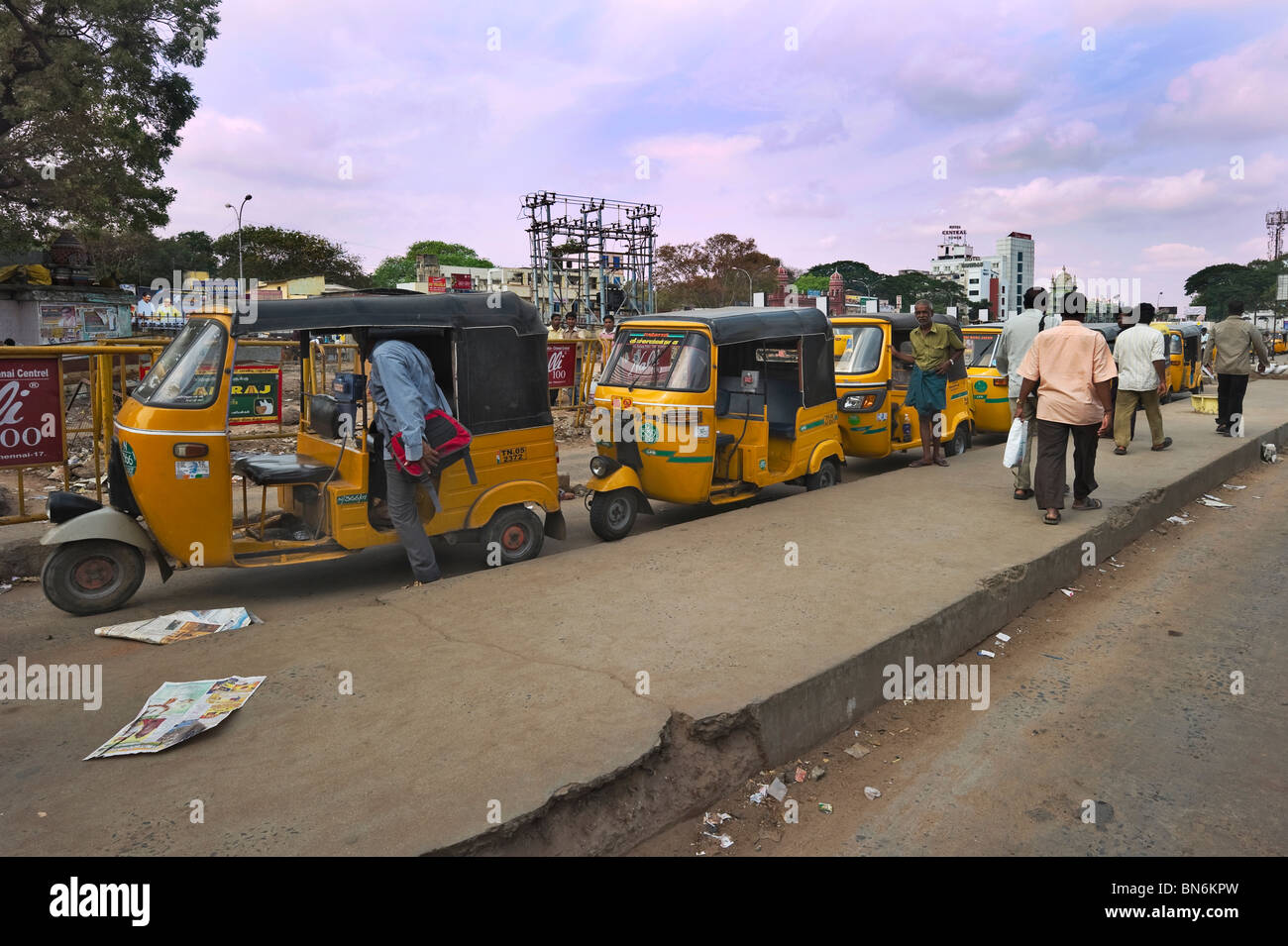 India Tamil Nadu Chennai ex Madras rickshaw-taxis at the railway station square Stock Photo