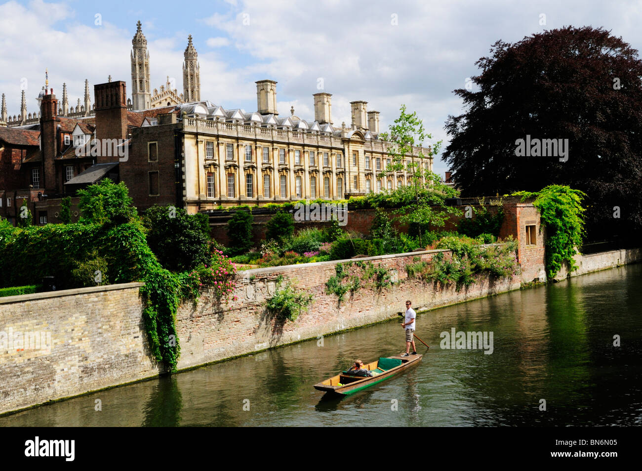 Punting on The River Cam by Clare College, Cambridge, England, UK Stock Photo