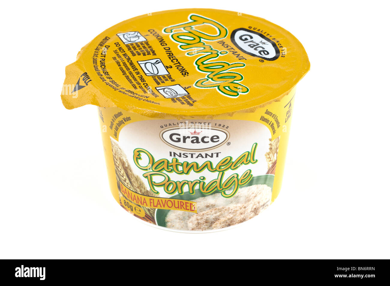 Carton of Grace instant oatmeal porridge Stock Photo