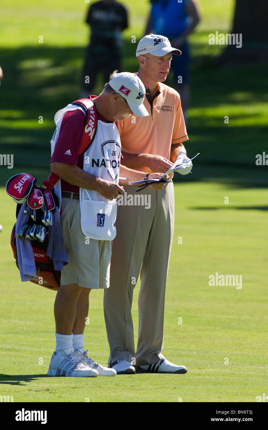 Jim Furyk with caddy Fluff Cowan at the 2010 AT&T National Stock Photo