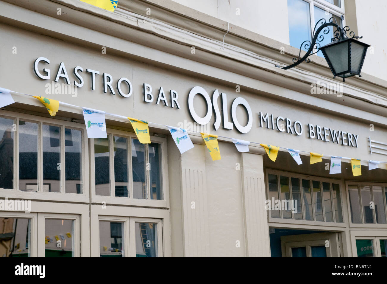 Close up of exterior signage for Oslo microbrewery and gastro bar in Salthill, Galway, Ireland Stock Photo