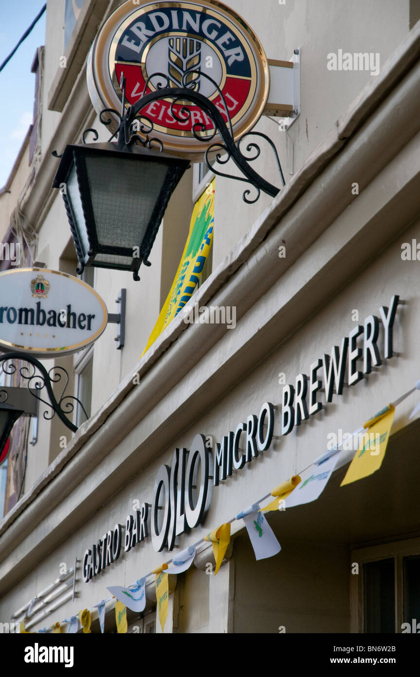 Close up of exterior signage for Oslo microbrewery and gastro bar in Salthill, Galway, Ireland Stock Photo