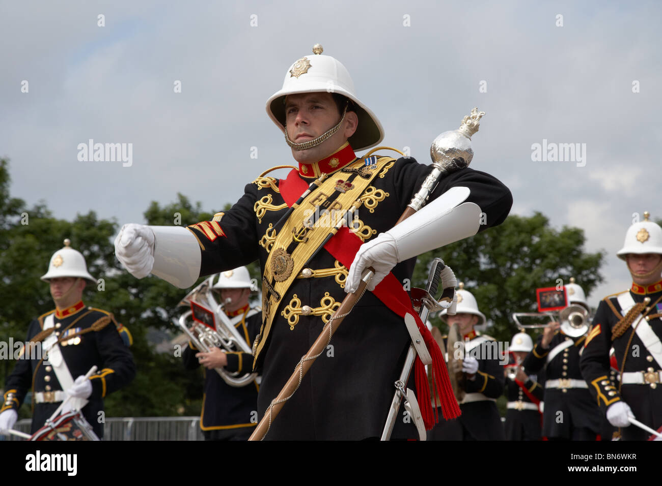 drum major band leader of the band of HM Royal Marines Scotland perform