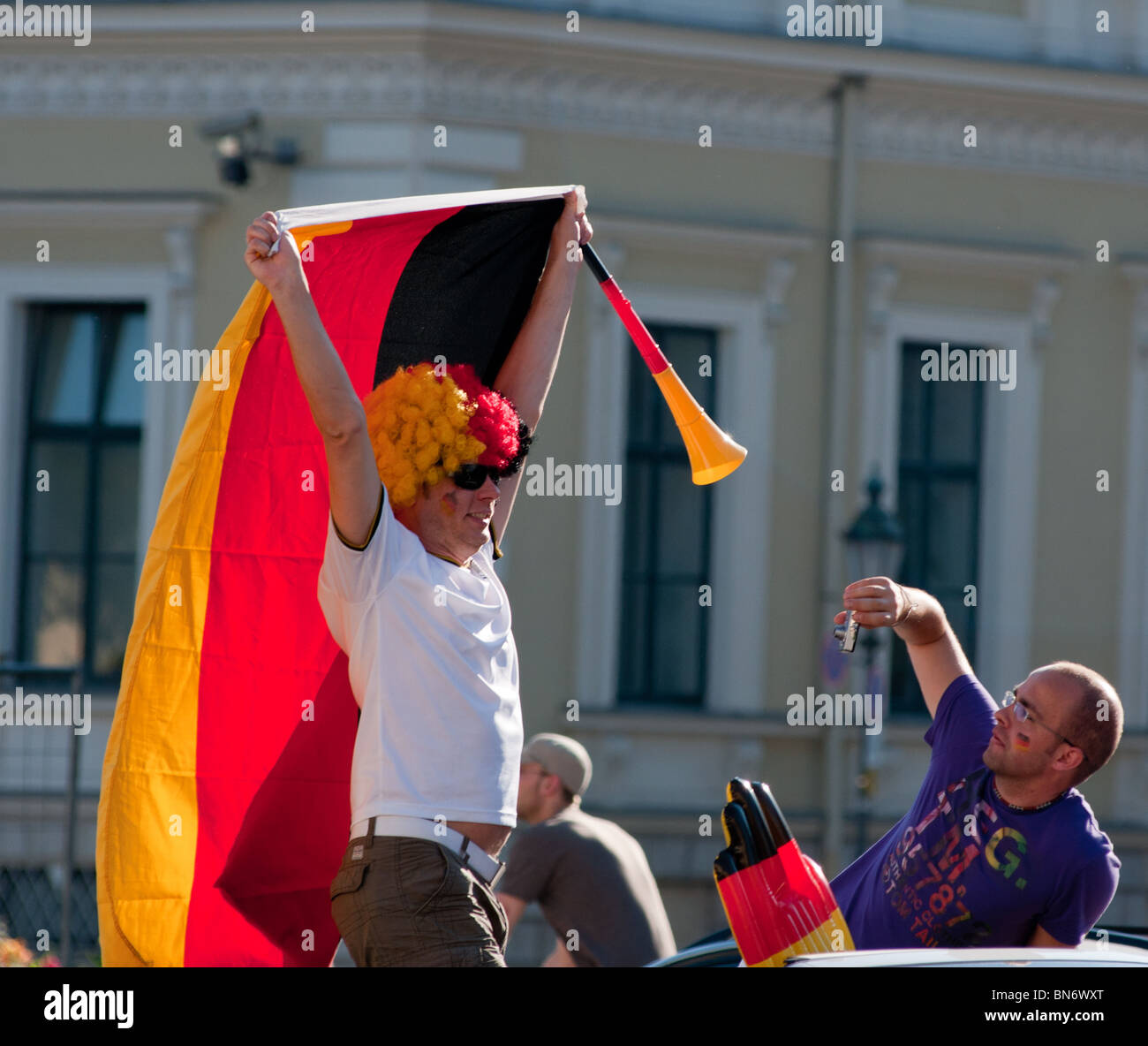 German football fans celebrating a win during the 2010 World cup Stock Photo