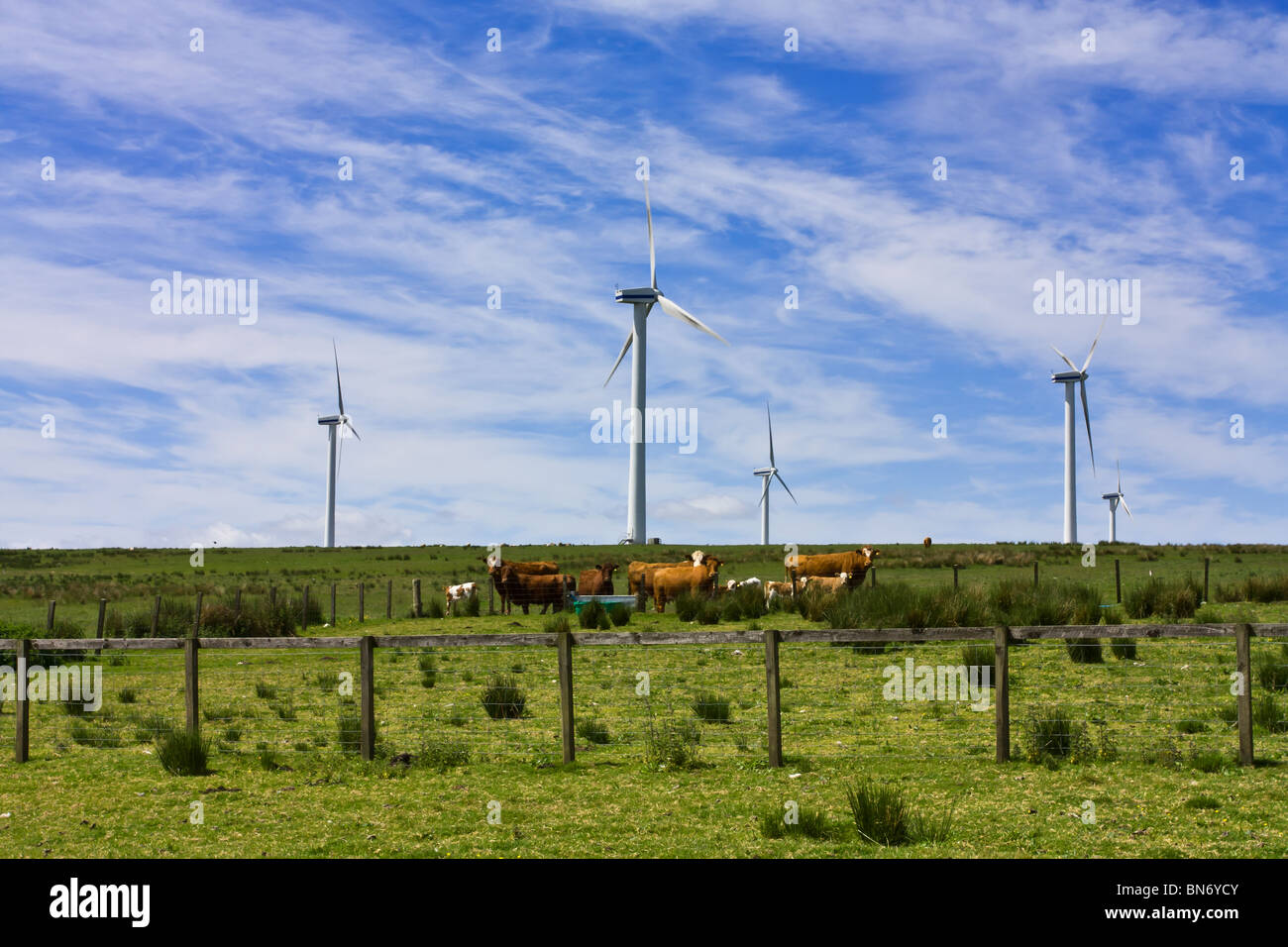 Wind farm set in the rolling hills of Fala Moor, Midlothian, Scotland. Stock Photo