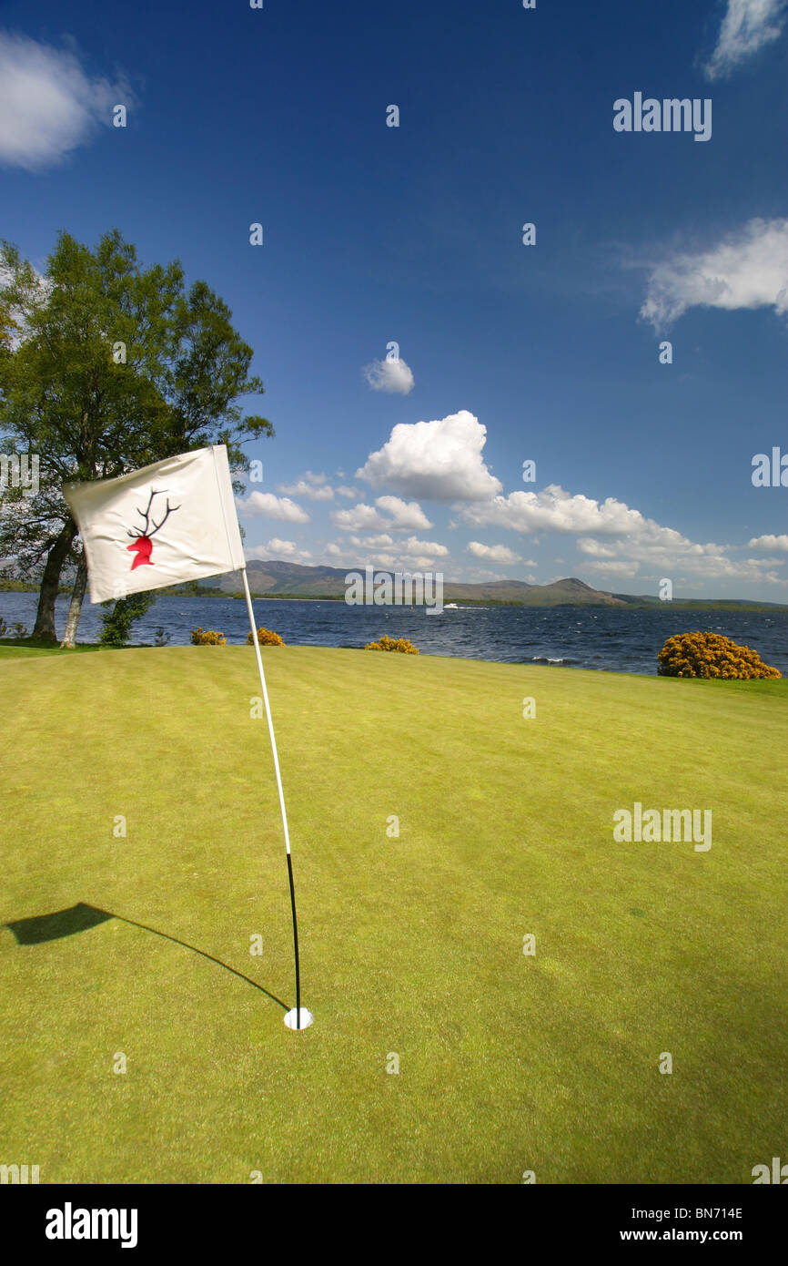 Loch Lomond Golf Course, Glasgow, Scotland. Hole 7 Green and Flagstick Loch Lomond Golf Course, Glasgow, Scotland. Hole 7 Green and Flagstick