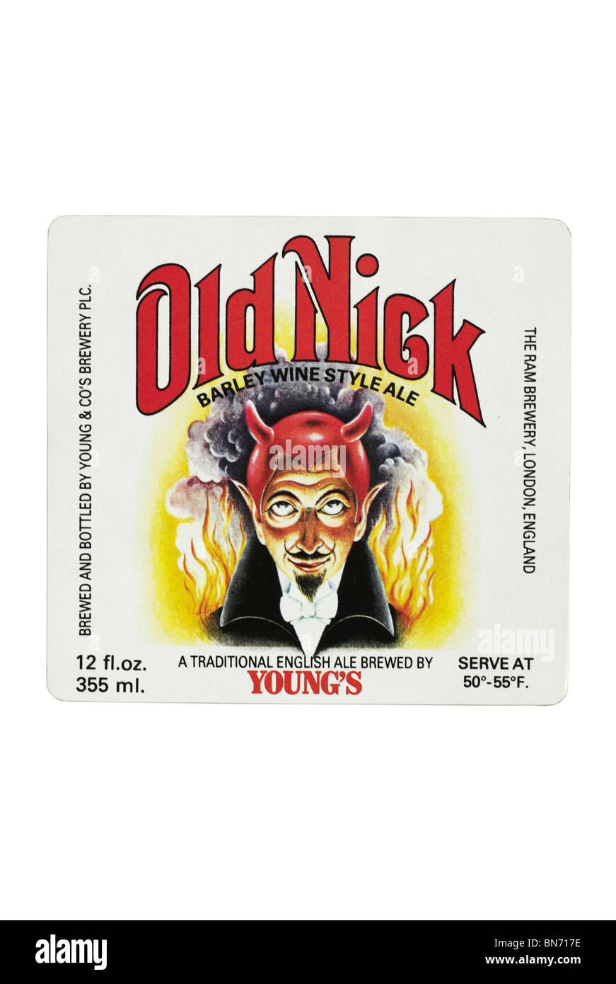 Young's Old Nick Barley Wine bottle label circa date unknown. Stock Photo