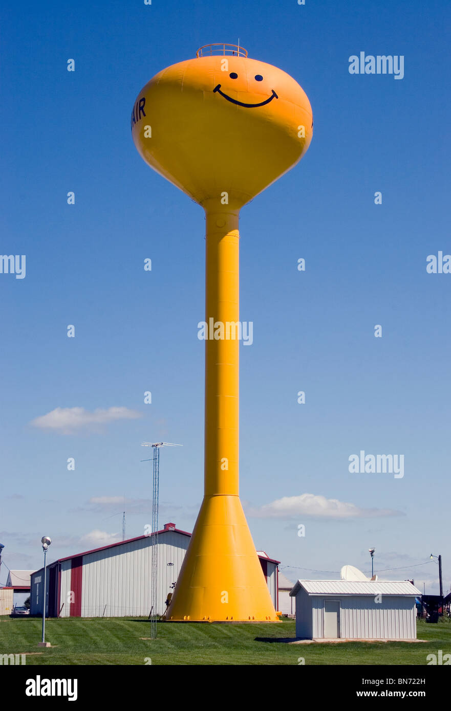 Giant Smiley Face water tower in Adair, Iowa. Stock Photo